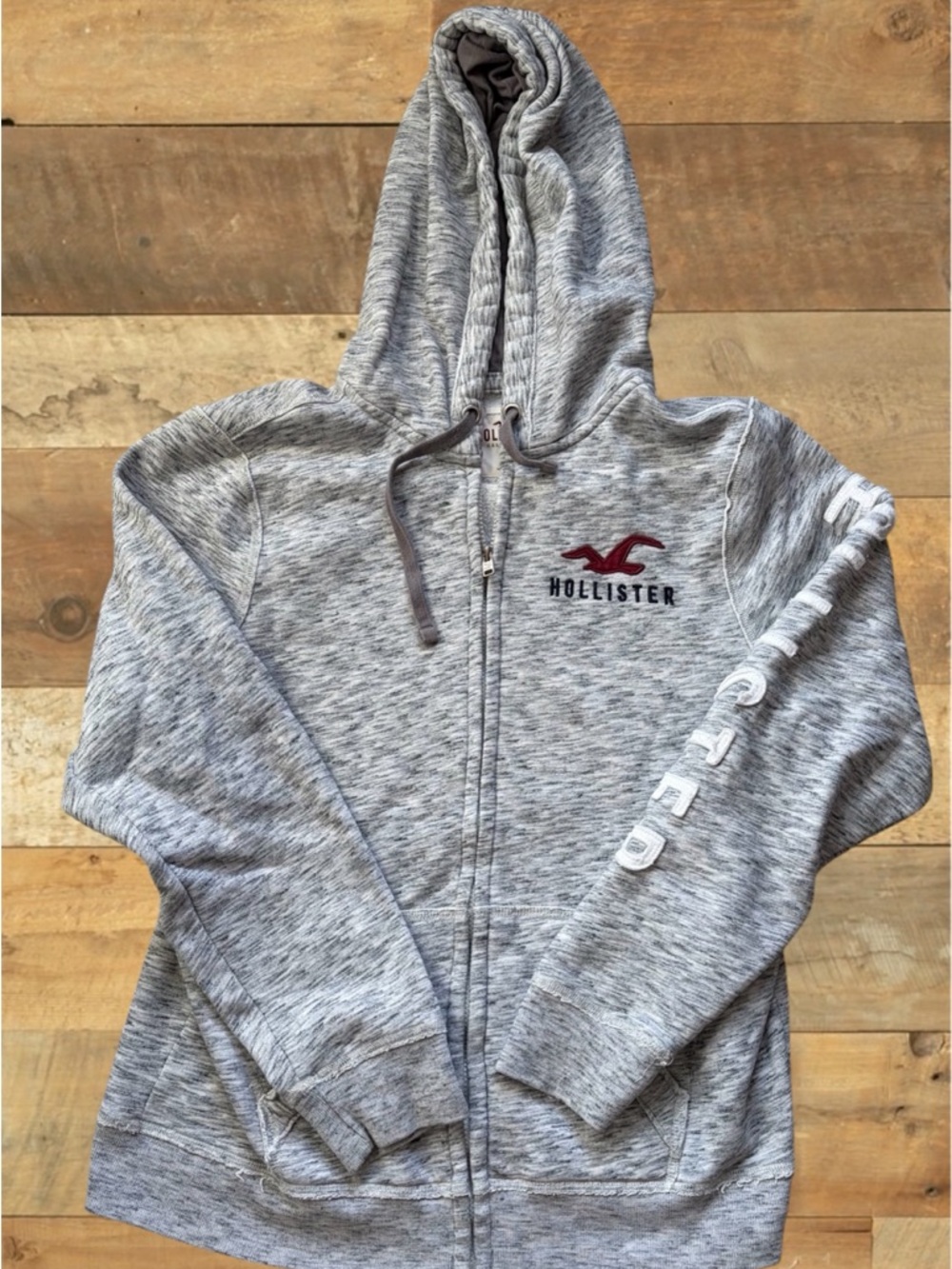 🔥 Hollister Grey Space Dye Full Zip Hoodie XL Logo